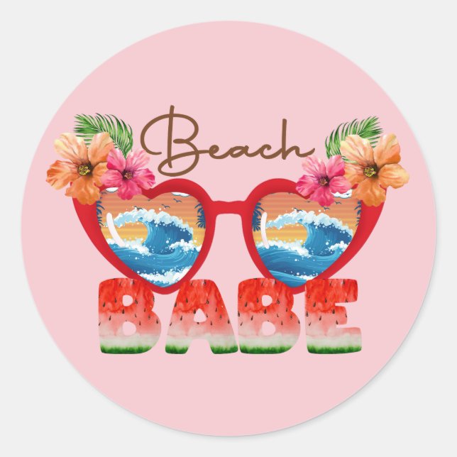 Sticker rond classique Babe Beach (Devant)