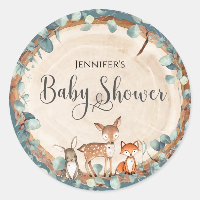 Sticker rond classique Baby shower bois (Devant)
