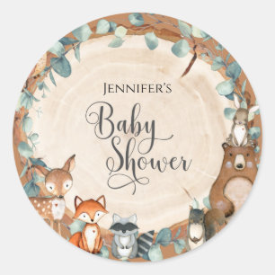 Sticker rond classique Baby shower bois