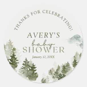 Sticker rond classique Baby shower bois d'hiver