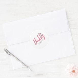 Sticker rond classique Baby shower coeur rose