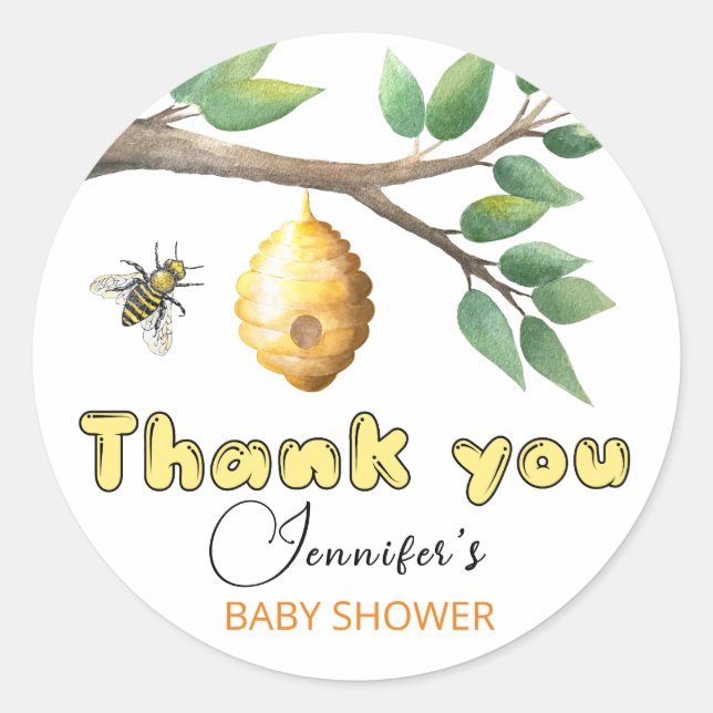 Sticker rond classique Baby shower d'abeille de mi (Devant)
