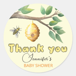Sticker rond classique Baby shower d'abeille de mi