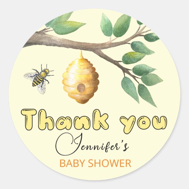 Sticker rond classique Baby shower d'abeille de mi (Devant)