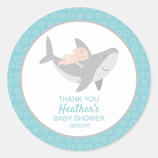 Sticker rond classique Baby shower de requin doux (Devant)