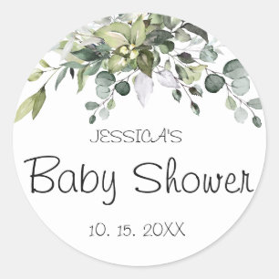 Sticker rond classique Baby shower Eucalyptus
