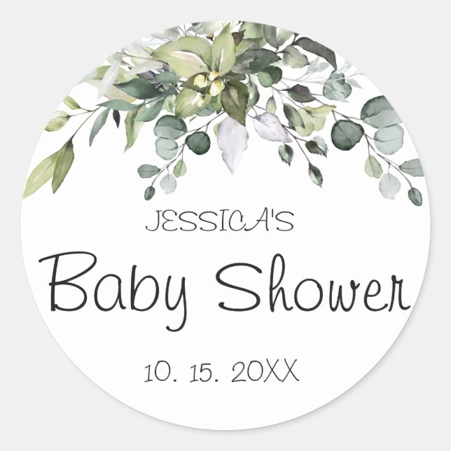 Sticker rond classique Baby shower Eucalyptus (Devant)