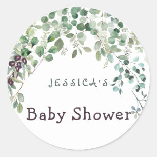 Sticker rond classique Baby shower Eucalyptus