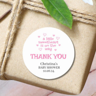 Sticker rond classique Baby shower fille rose mign