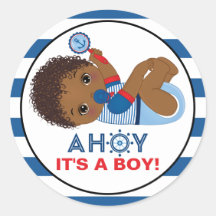 Sticker rond classique Baby shower garçon