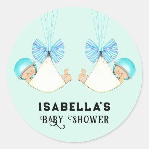 Sticker rond classique Baby shower jumeaux