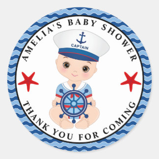 Sticker rond classique Baby shower nautique