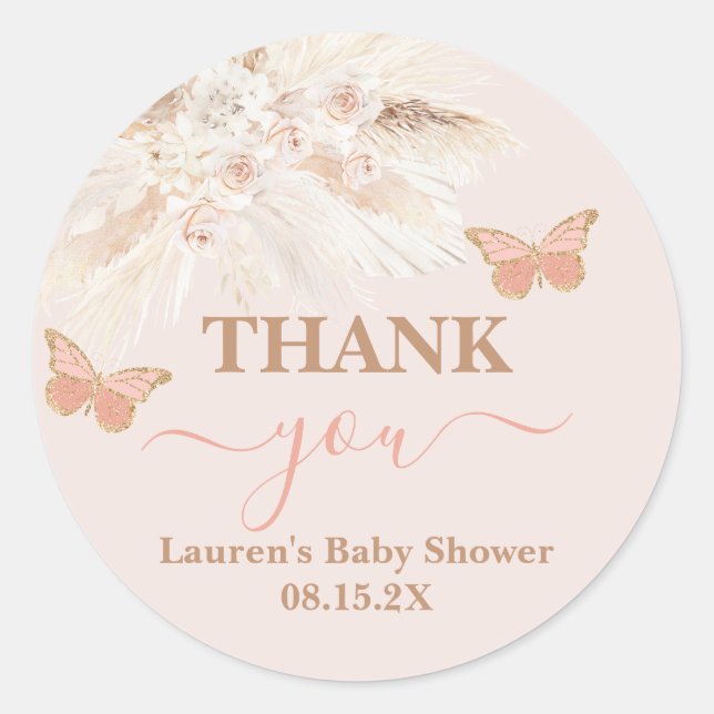 Sticker rond classique Baby shower papillon (Devant)