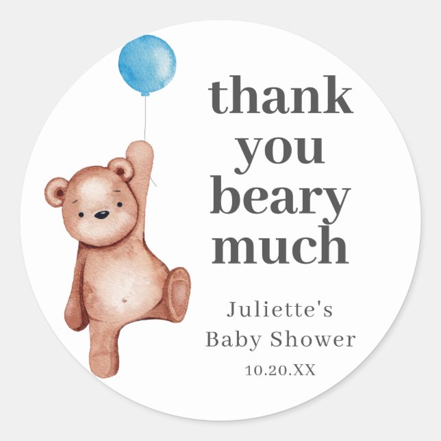 Sticker rond classique Baby shower pour ours en pe (Devant)