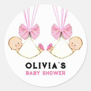 Sticker rond classique Baby shower Twin Girls