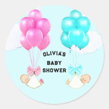 Sticker rond classique Baby shower Twins