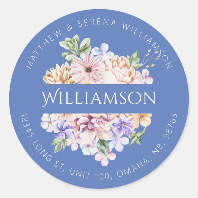 Sticker rond classique bleu Bouquet de printemps (Devant)