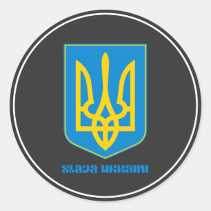 Sticker rond classique bleu Slava Ukraini Shield