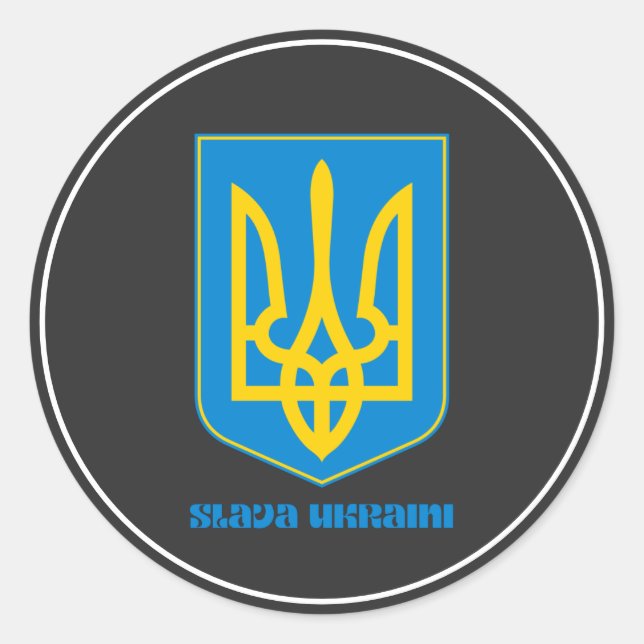Sticker rond classique bleu Slava Ukraini Shield (Devant)