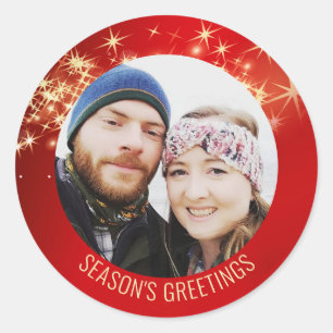 Sticker rond classique Bonnes Fêtes photo rouge