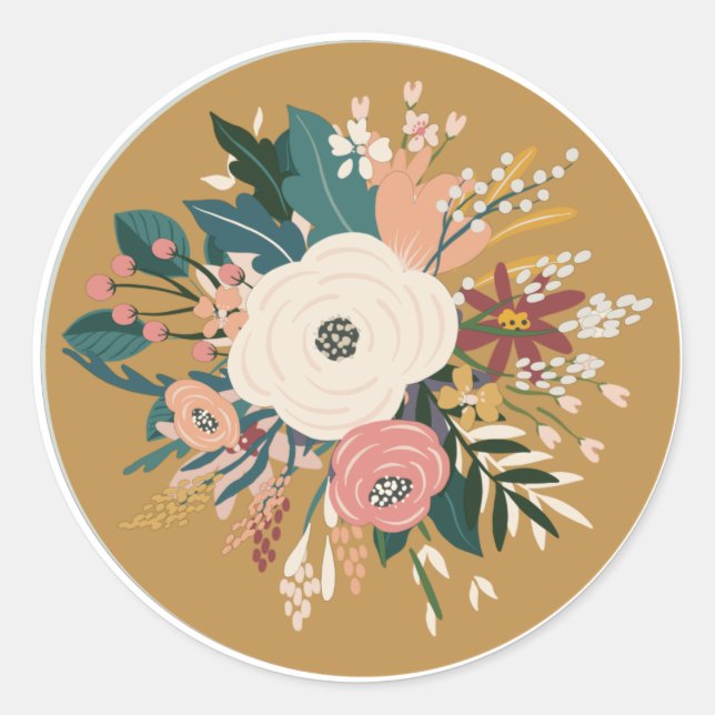 Sticker rond classique Bouquet de fleurs (Devant)