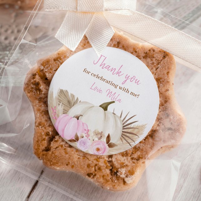 Sticker rond classique Citrouille d'automne fille  (Créateur téléchargé)