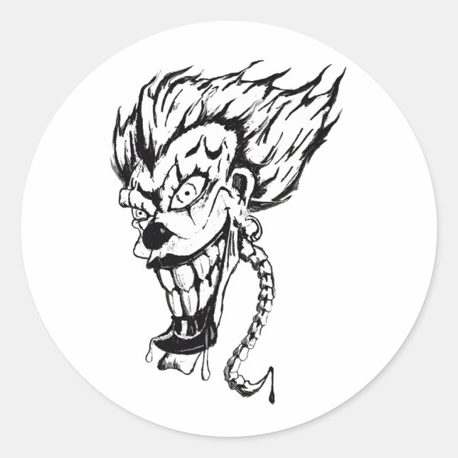 Sticker rond classique clown malin (Devant)