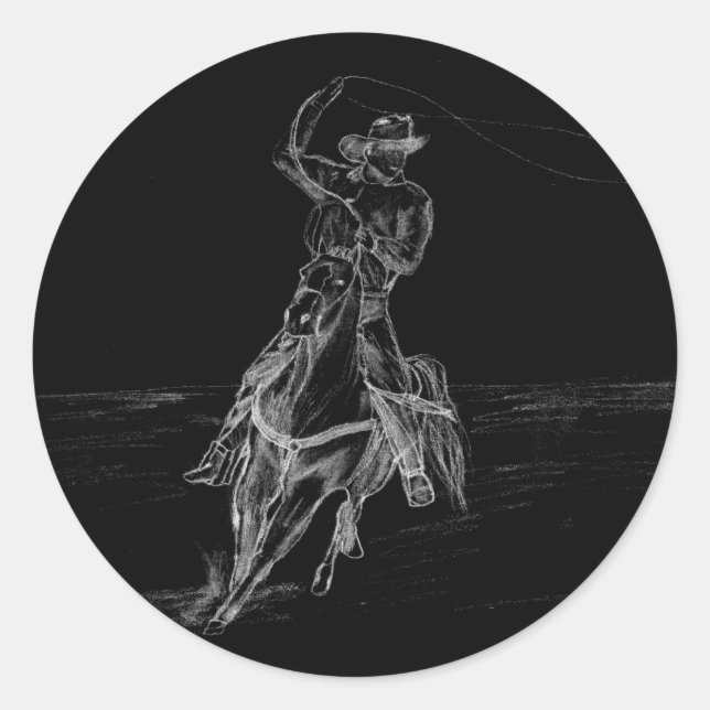 Sticker rond classique Cowboy Roping (Devant)