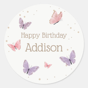 Sticker rond classique d'anniversaire papillon
