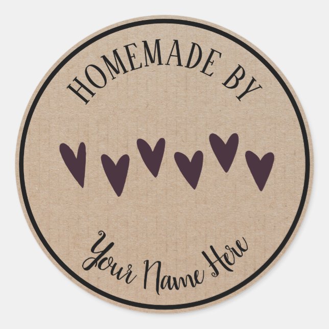 Sticker Rond Classique De Coeur Fait Maison (Devant)