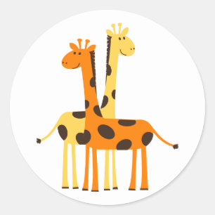 Sticker rond classique de Giraffes Animées