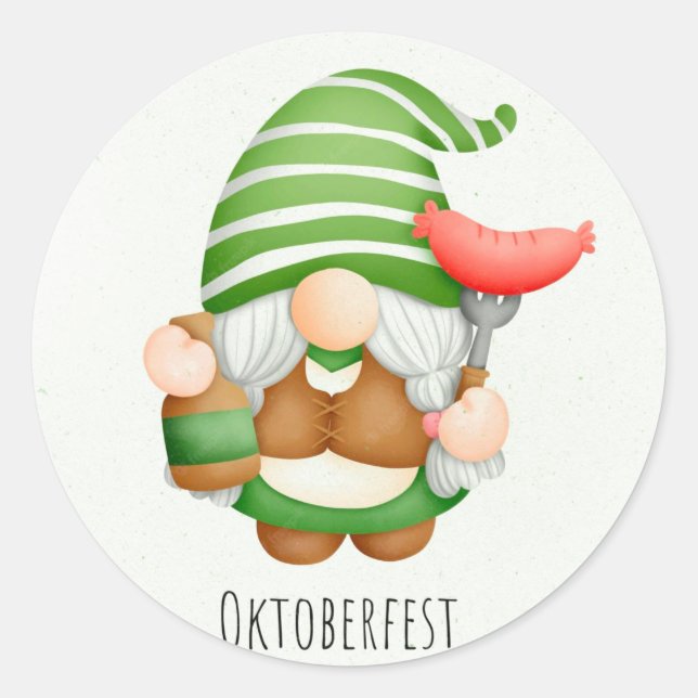 Sticker rond classique de Gnomes Octoberfest (Devant)