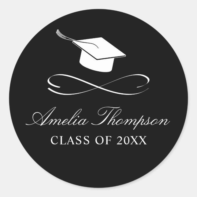 Sticker rond classique de graduation noir et blanc (Devant)