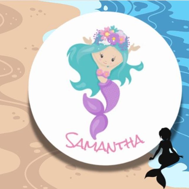 Sticker rond classique de la fête de sirène (Brighten your day with the Mermaid Pink Sea Friends Sticker )