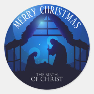 Sticker rond classique de la Nativité de Noël