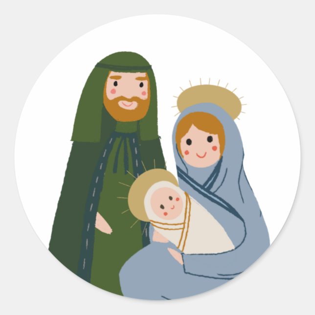 Sticker rond classique de la Nativité de Noël (Devant)