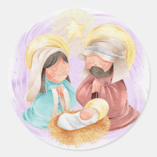 Sticker rond classique de la Nativité de Noël