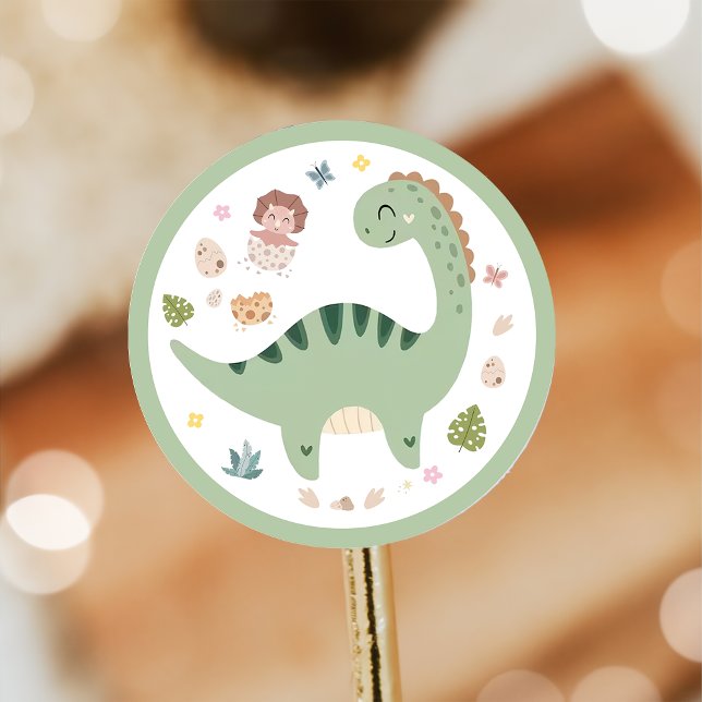 Sticker rond classique de la Soirée Dinosaure Vert (Créateur téléchargé)