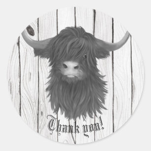 Sticker rond classique de la vache Merci Highland
