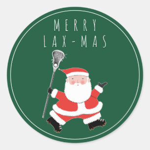 Sticker rond classique de Lacrosse Joyeux Lax-mas