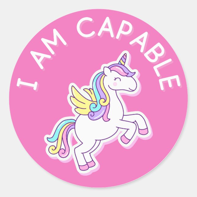 Sticker rond classique de l'Affirmation Unicorne (Devant)