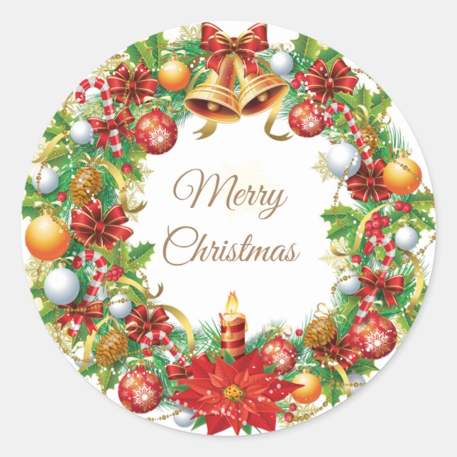 Sticker rond classique de Noël (Devant)