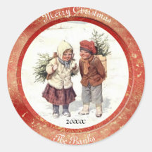 Sticker rond classique de Noël Vintage