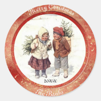 Sticker rond classique de Noël Vintage