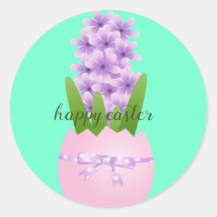 Sticker rond classique de Pâques joyeux et turquoi