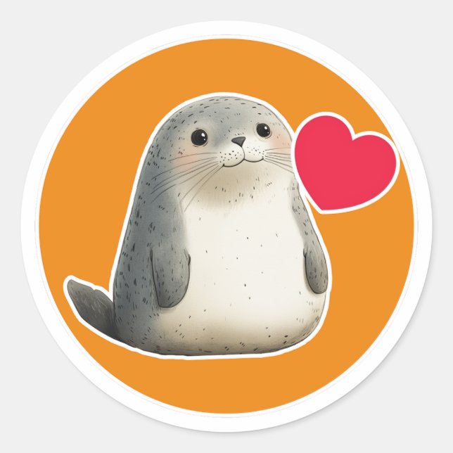 Sticker rond classique de phoque mignon (Devant)