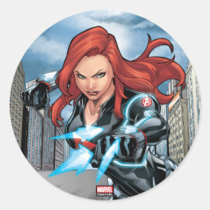 Sticker Rond Classique des Avengers  Attaque de veuve noire