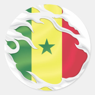 Sticker rond classique du drapeau déchiré au Sénég