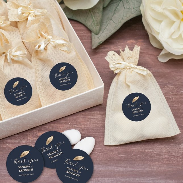 Sticker Rond Classique & Élégant I Bleu foncé I Merci (Créateur téléchargé)