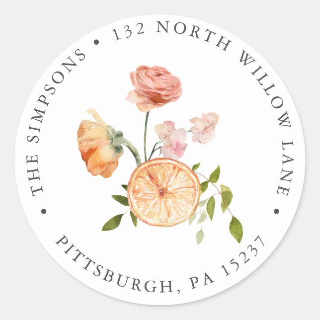 Sticker rond classique en agrumes rose Adresse de  (Devant)